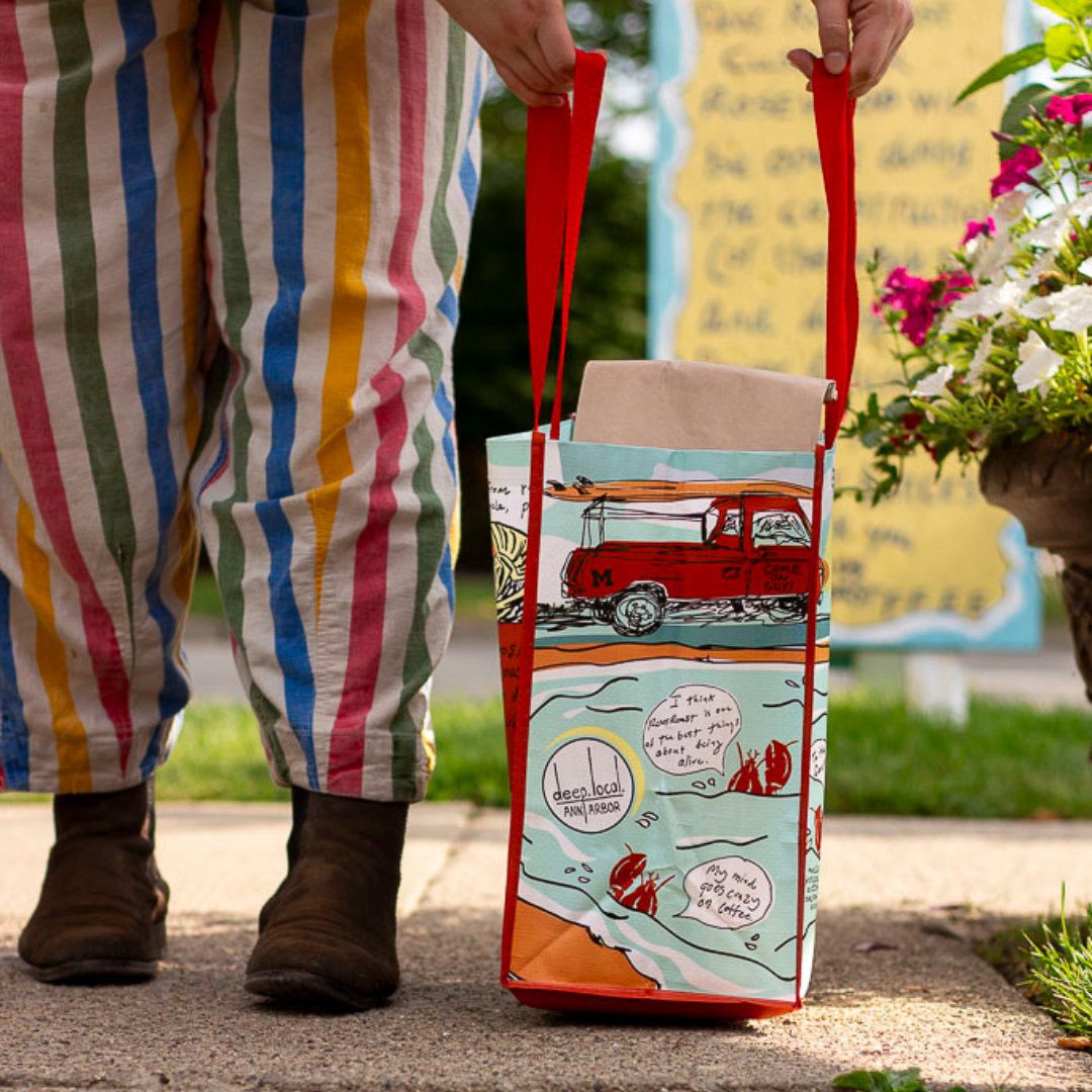 side view of recycled tote bag