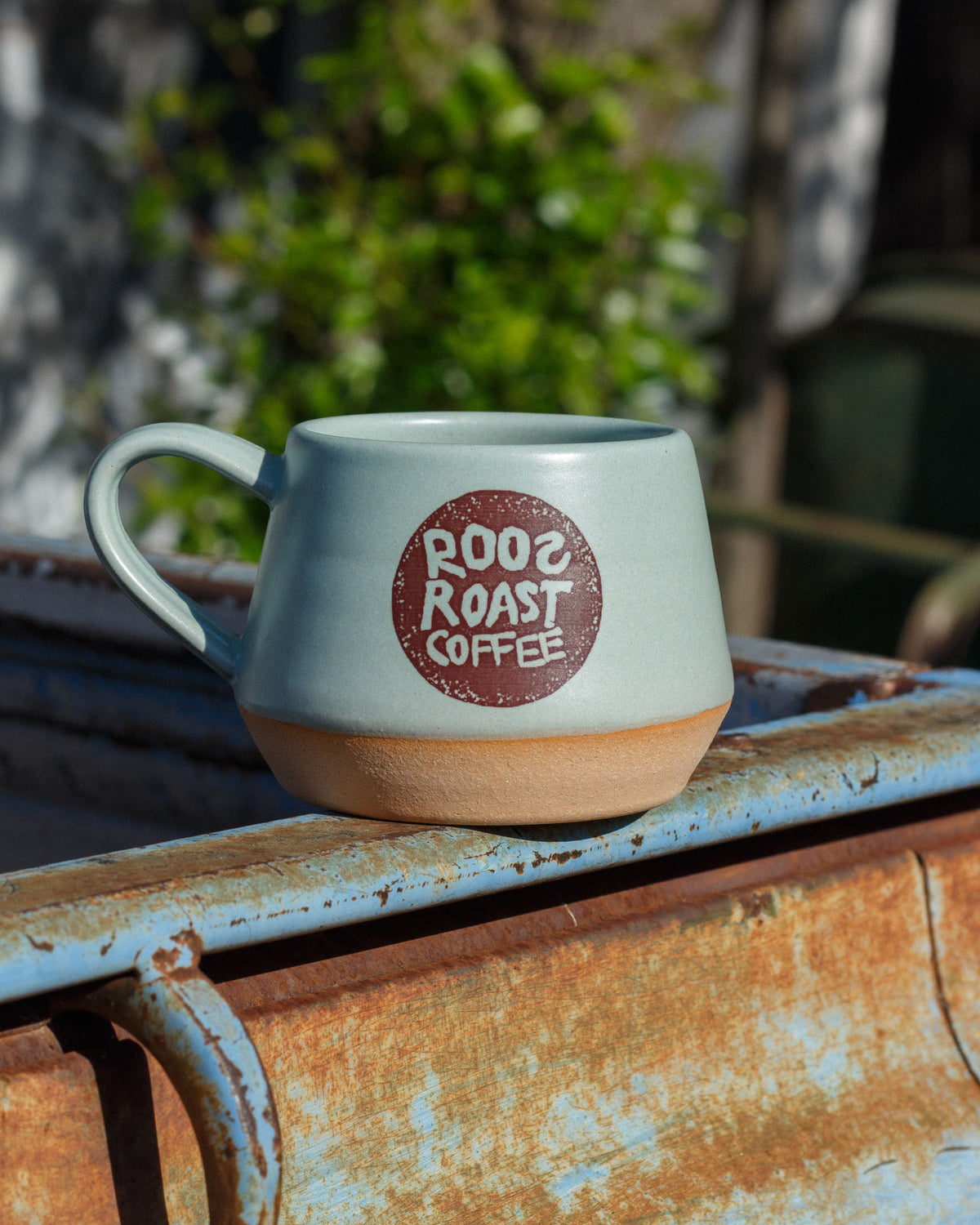 roosroast coffee mug blue